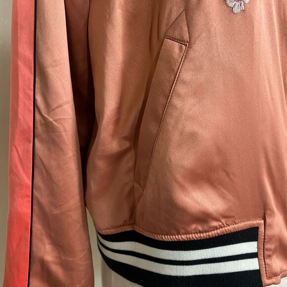 Mossimo Supply M Varsity jacket silky fabric w/ embroidery and ribbed accent - Picture 4 of 6